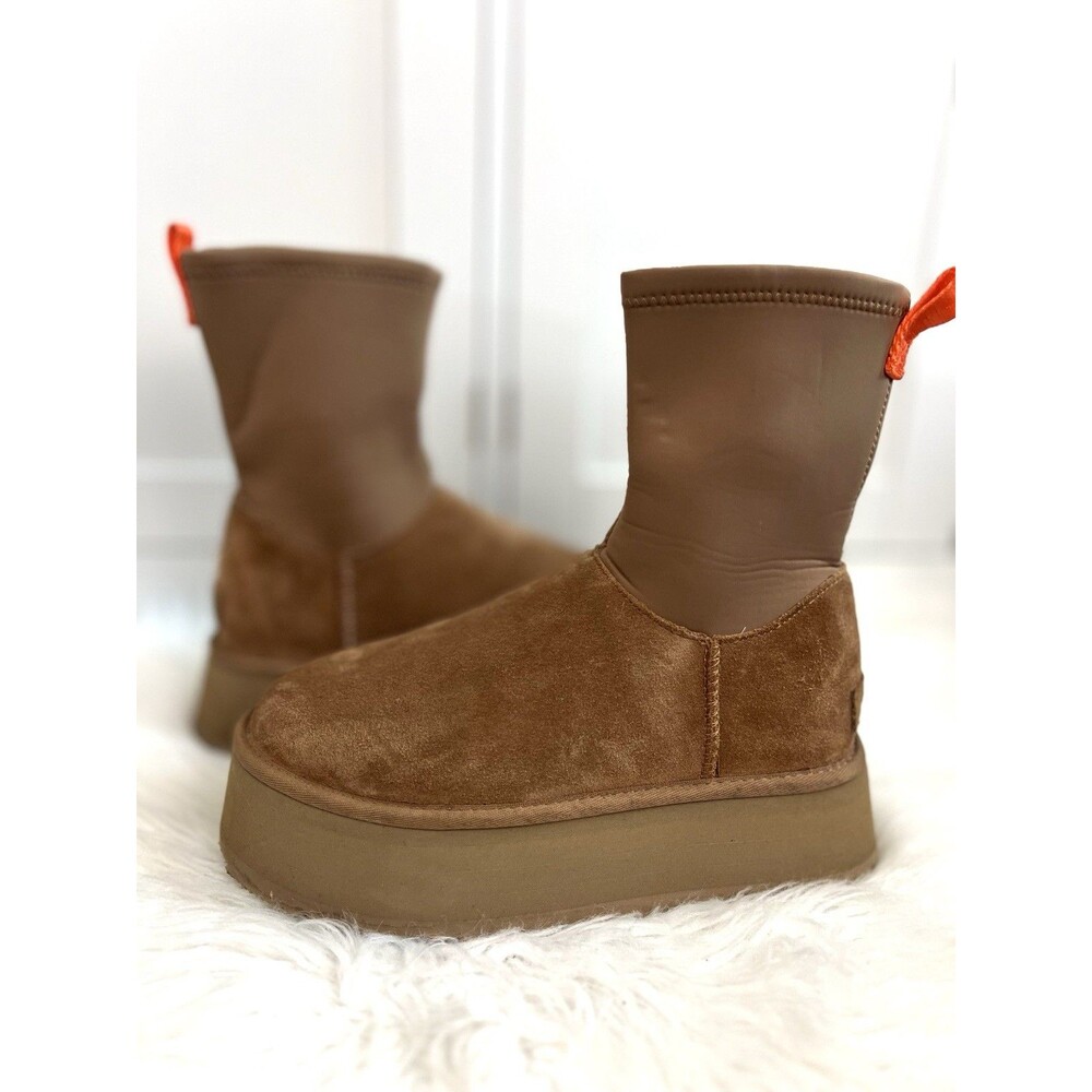 UGG Classic Dipper PLATFORM Chestnut Brown Suede Stretchy Boots Sz 8 Y2K Funky
